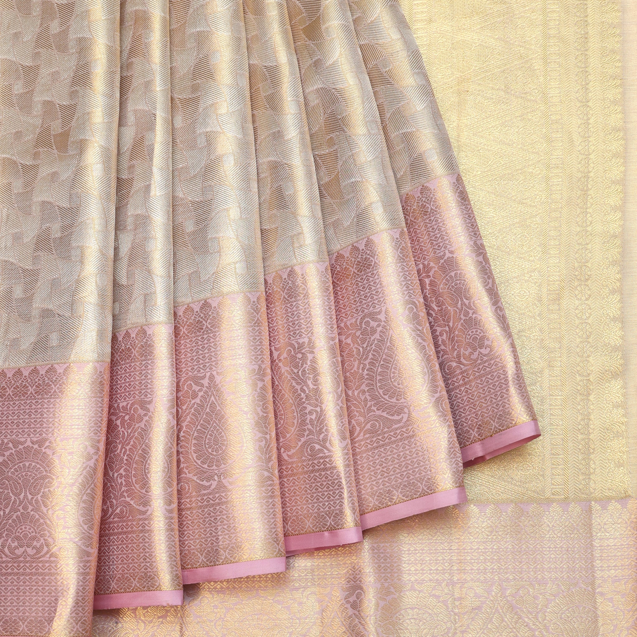 Gold Kanchipuram Tissue Silk Saree with Onion Pink Border