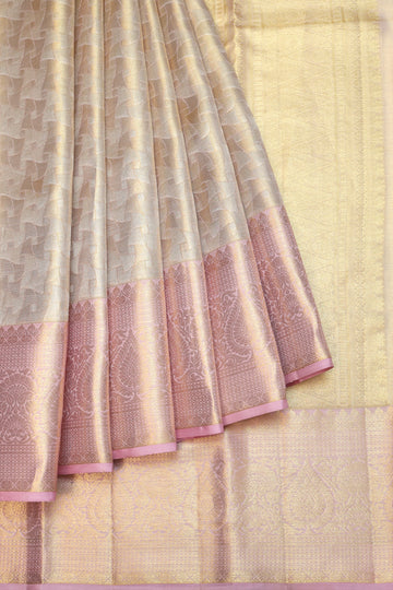 Gold Kanchipuram Tissue Silk Saree with Onion Pink Border