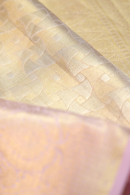 Gold Kanchipuram Tissue Silk Saree with Onion Pink Border