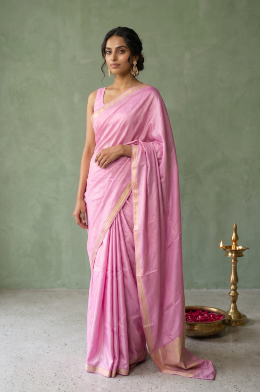 Pink Banaras Katan Silk Saree with Mango Motifs