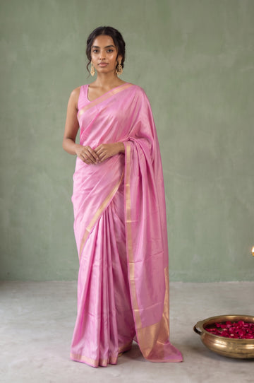 Pink Banaras Katan Silk Saree with Mango Motifs