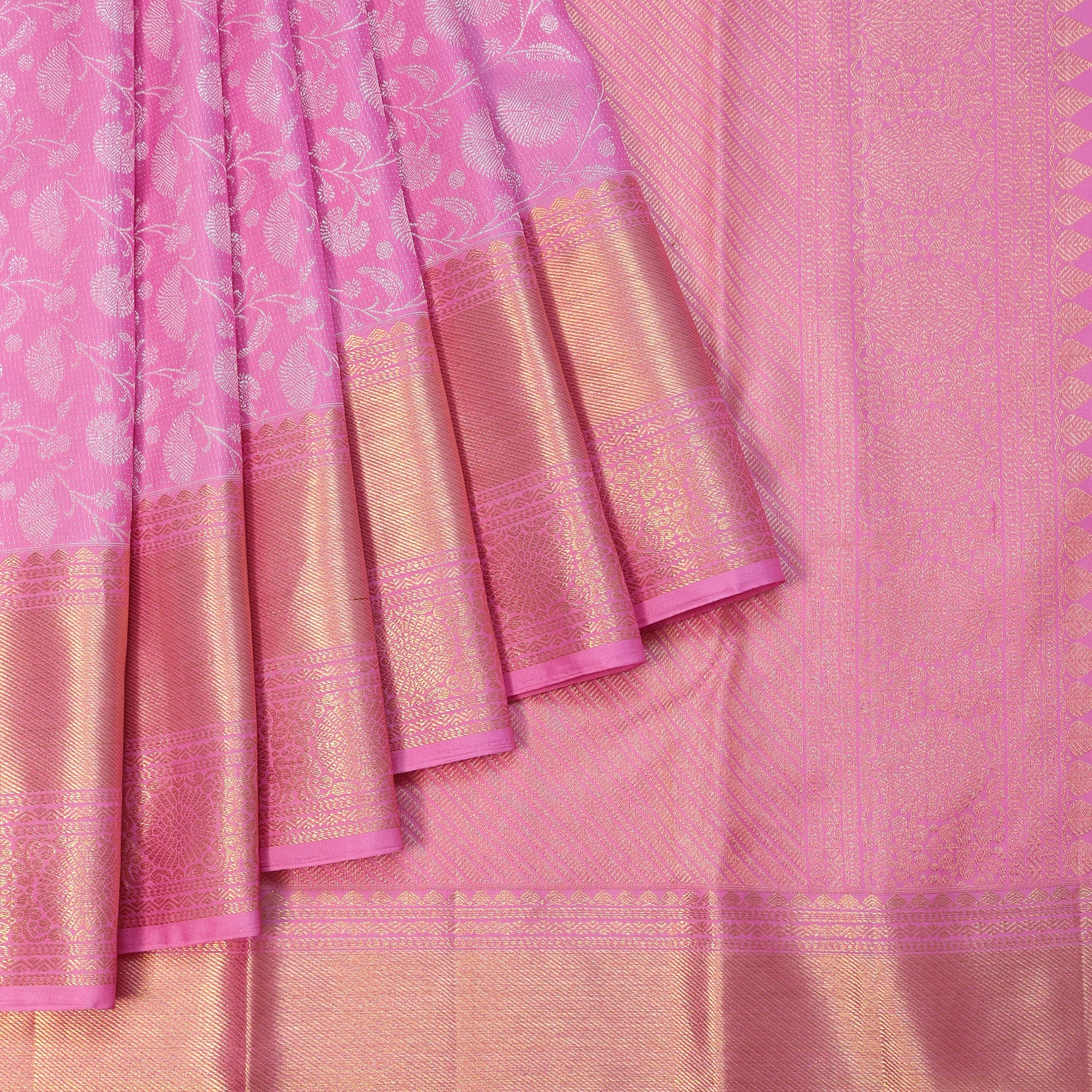 Pink Kanchipuram Silk Saree with Floral Jaal