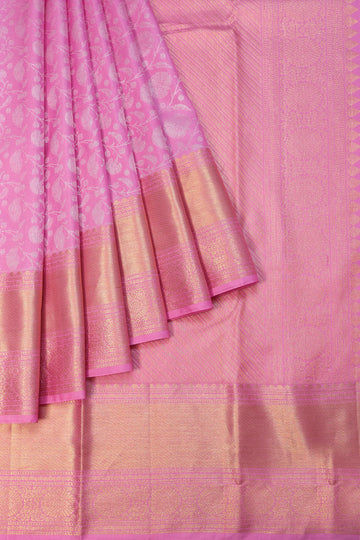Pink Kanchipuram Silk Saree with Floral Jaal
