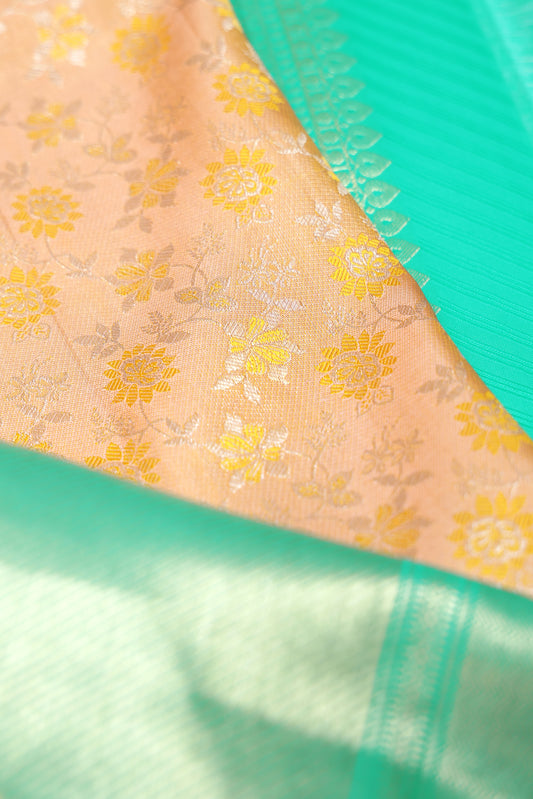 Mustard Kanchipuram Silk Saree with Sea Green Twill Border