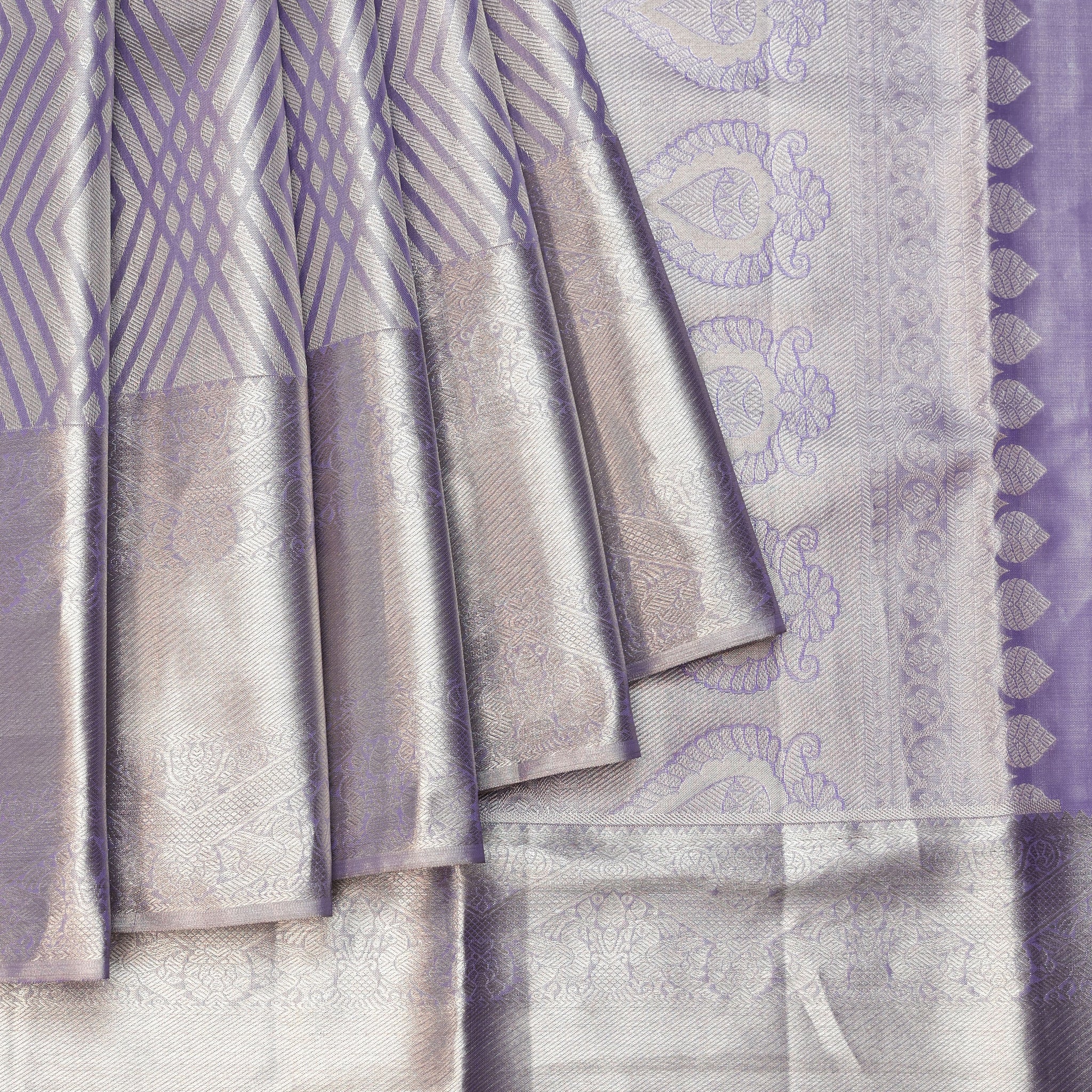 Violet Kanchipuram Tissue Silk Saree with Diamond Checks