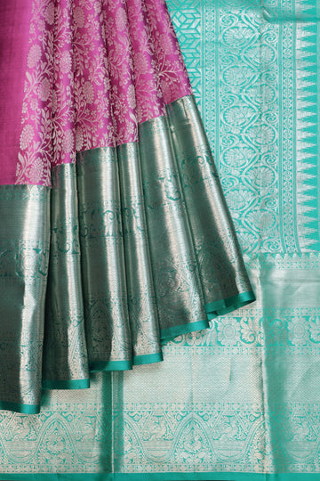 Magenta Kanchipuram Silk Saree with Green Contrast Border