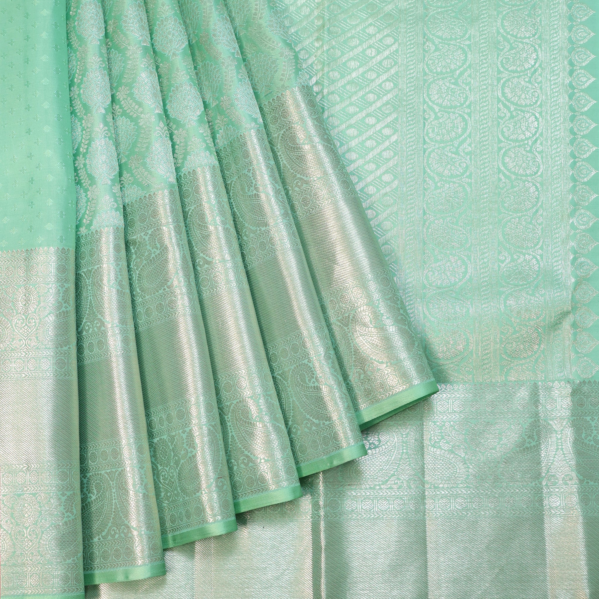Pista Green Kanchipuram Silk Saree with Silver Zari