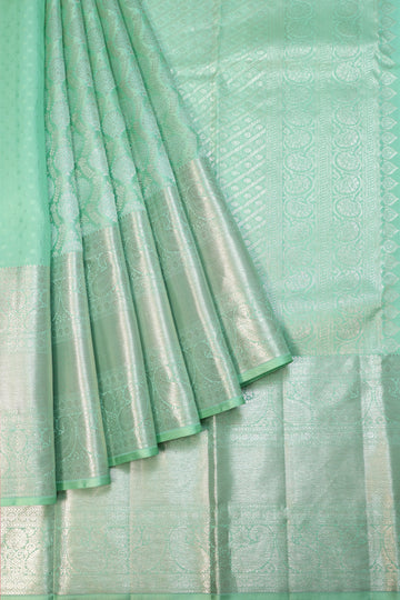 Pista Green Kanchipuram Silk Saree with Silver Zari