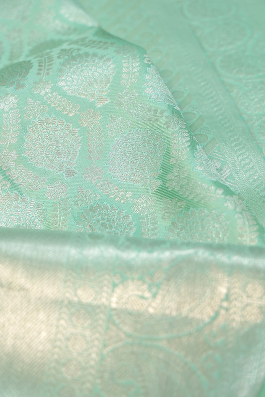 Pista Green Kanchipuram Silk Saree with Silver Zari