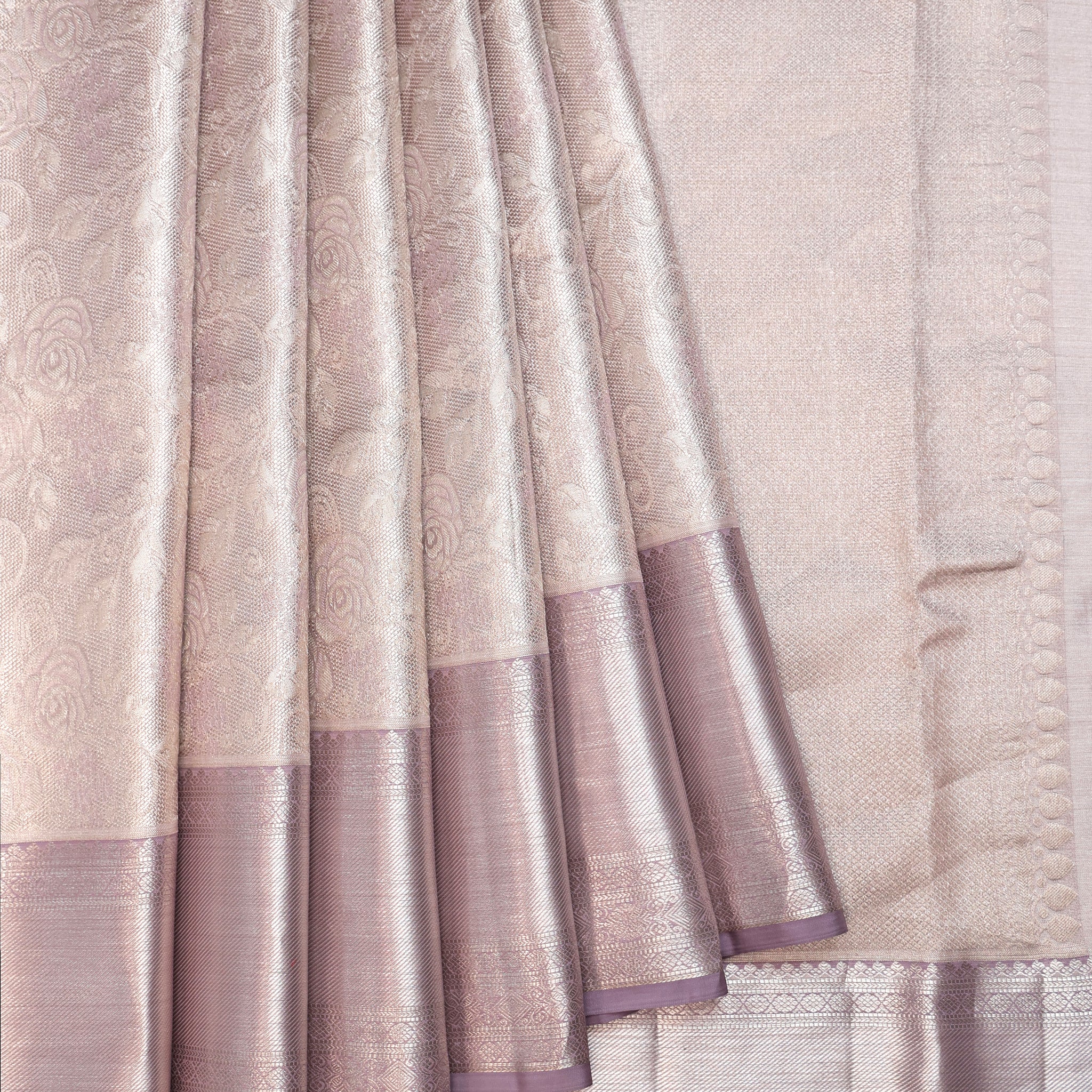 Lavender Kanchipuram Silk Saree with Twill Zari Border