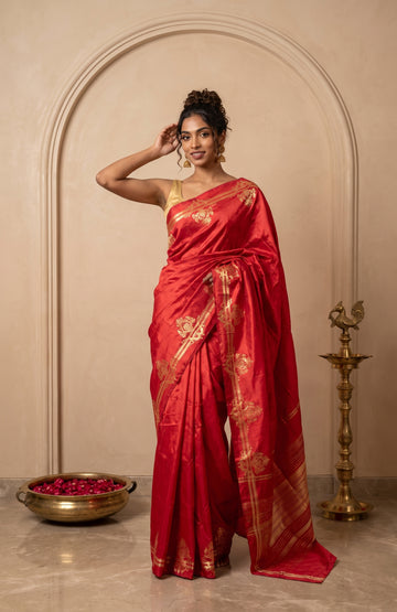 Maroon Banarasi Katan Silk Saree with Abstract Motifs