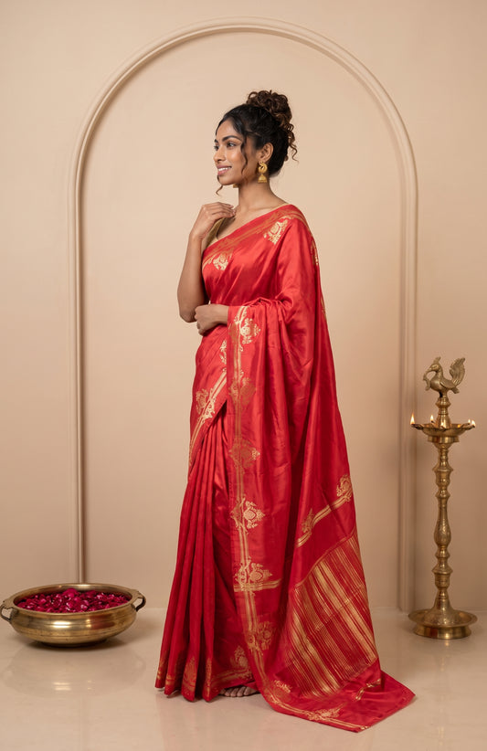 Maroon Banarasi Katan Silk Saree with Abstract Motifs