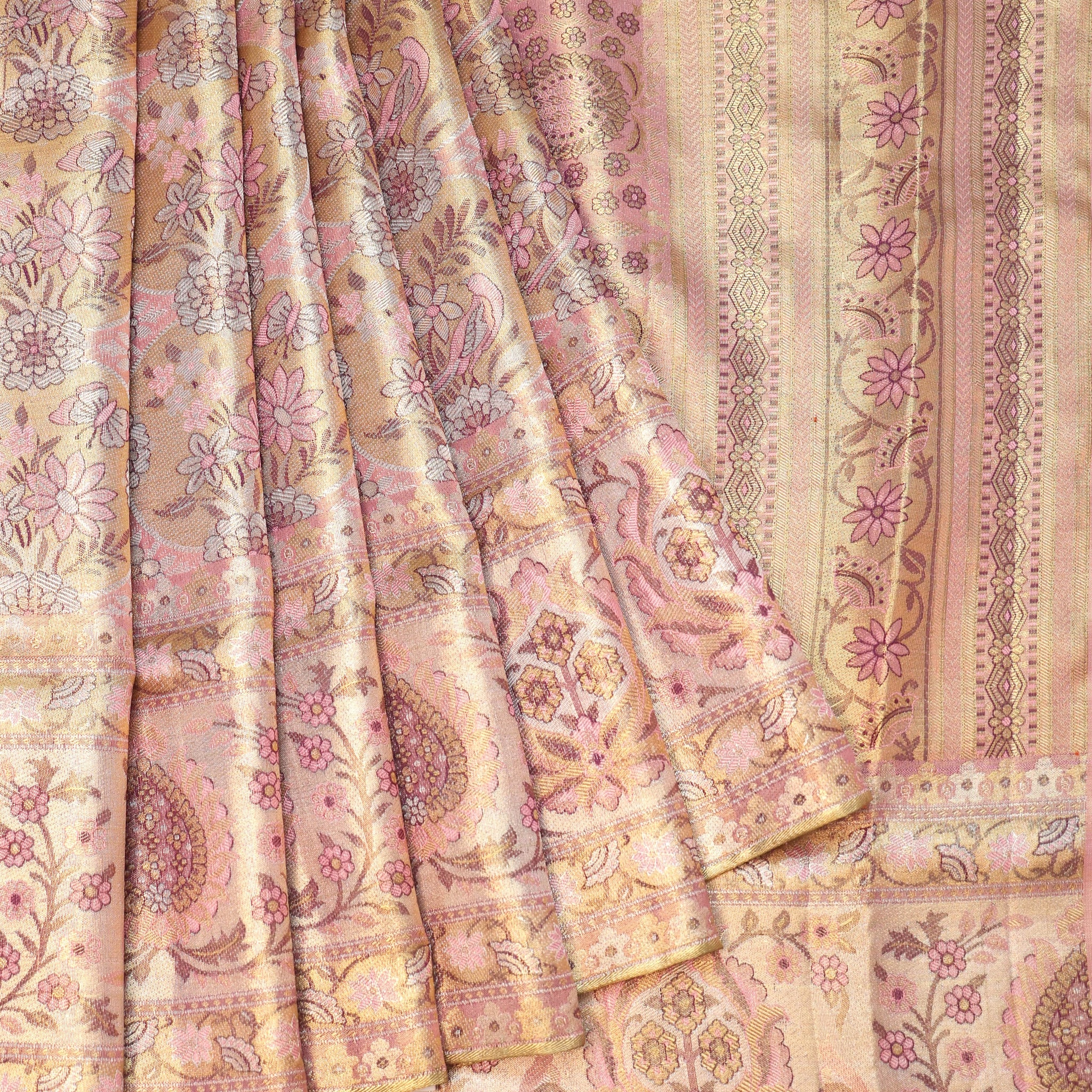 Pink Kanchipuram Tissue Silk Saree with Bird Motifs