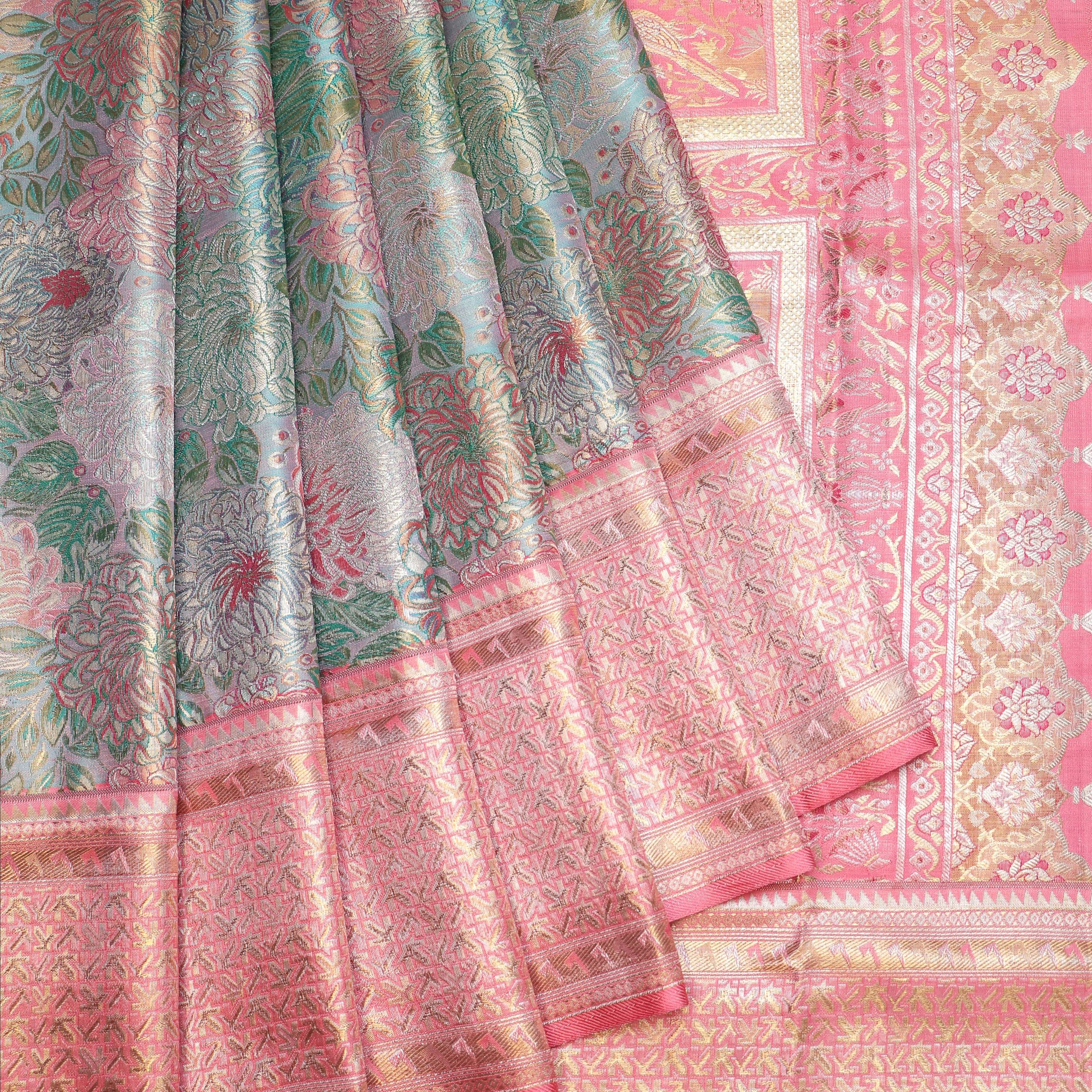 Green Kanchipuram Silk Saree with Meenakari Weave