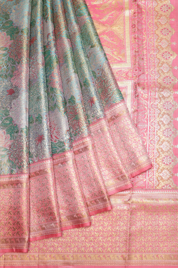 Green Kanchipuram Silk Saree with Meenakari Weave