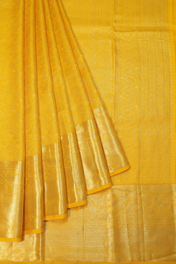 Yellow Kanchipuram Silk Saree with Silver Zari Mayil Motifs