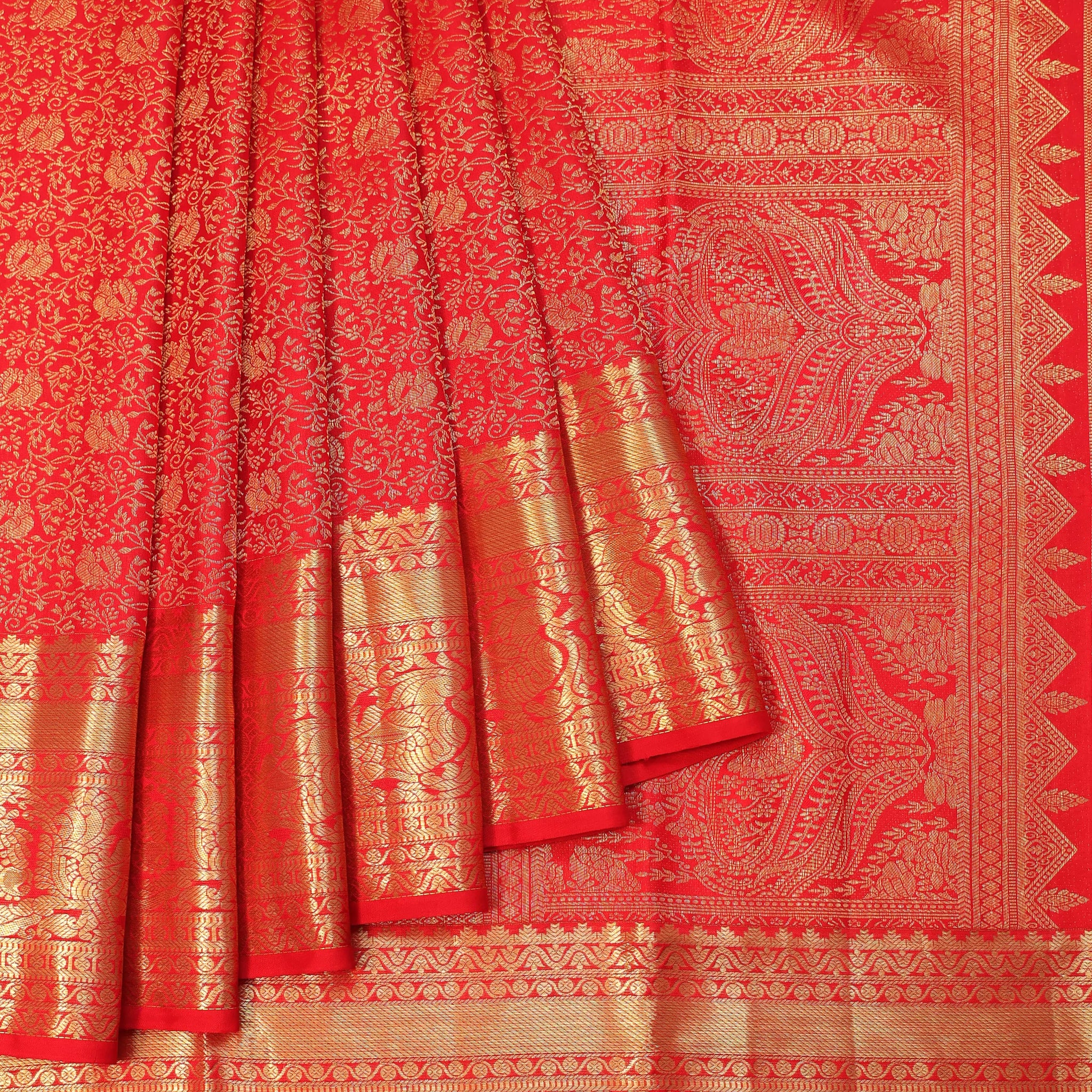 Red Kanchipuram Silk Saree with Mayil Motifs