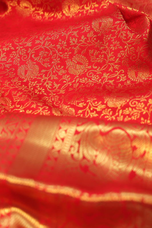 Red Kanchipuram Silk Saree with Mayil Motifs