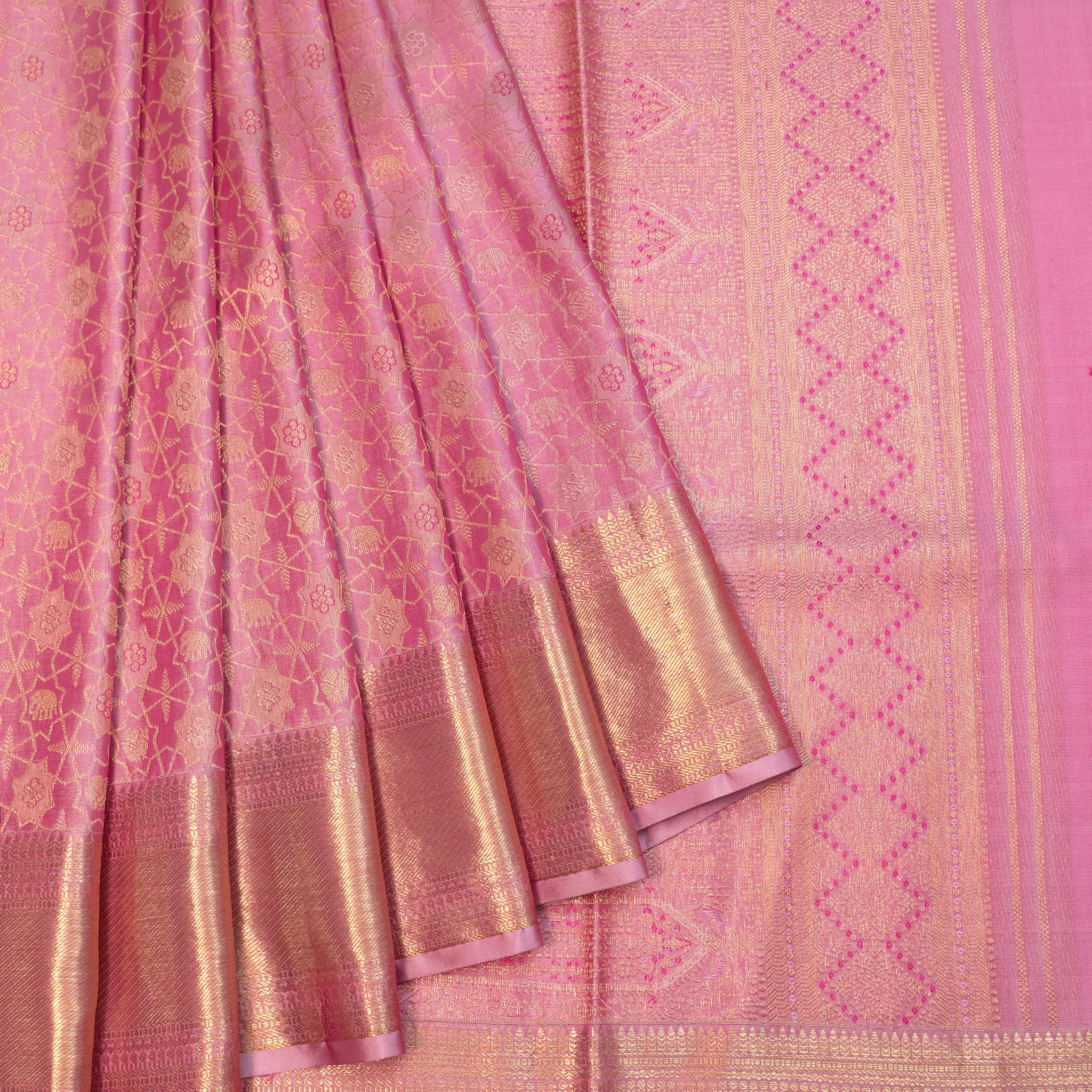 Pink Kanchipuram Silk Saree with Kaddi Border