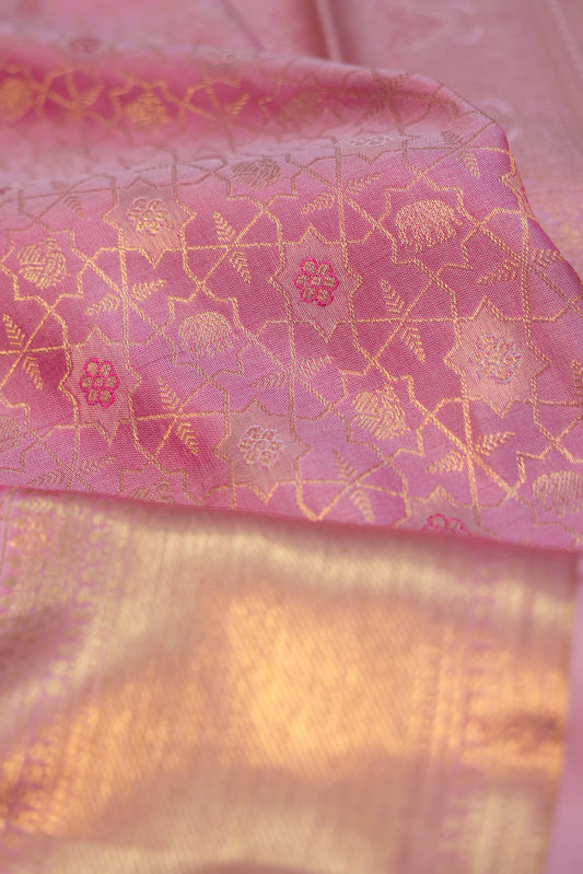 Pink Kanchipuram Silk Saree with Kaddi Border