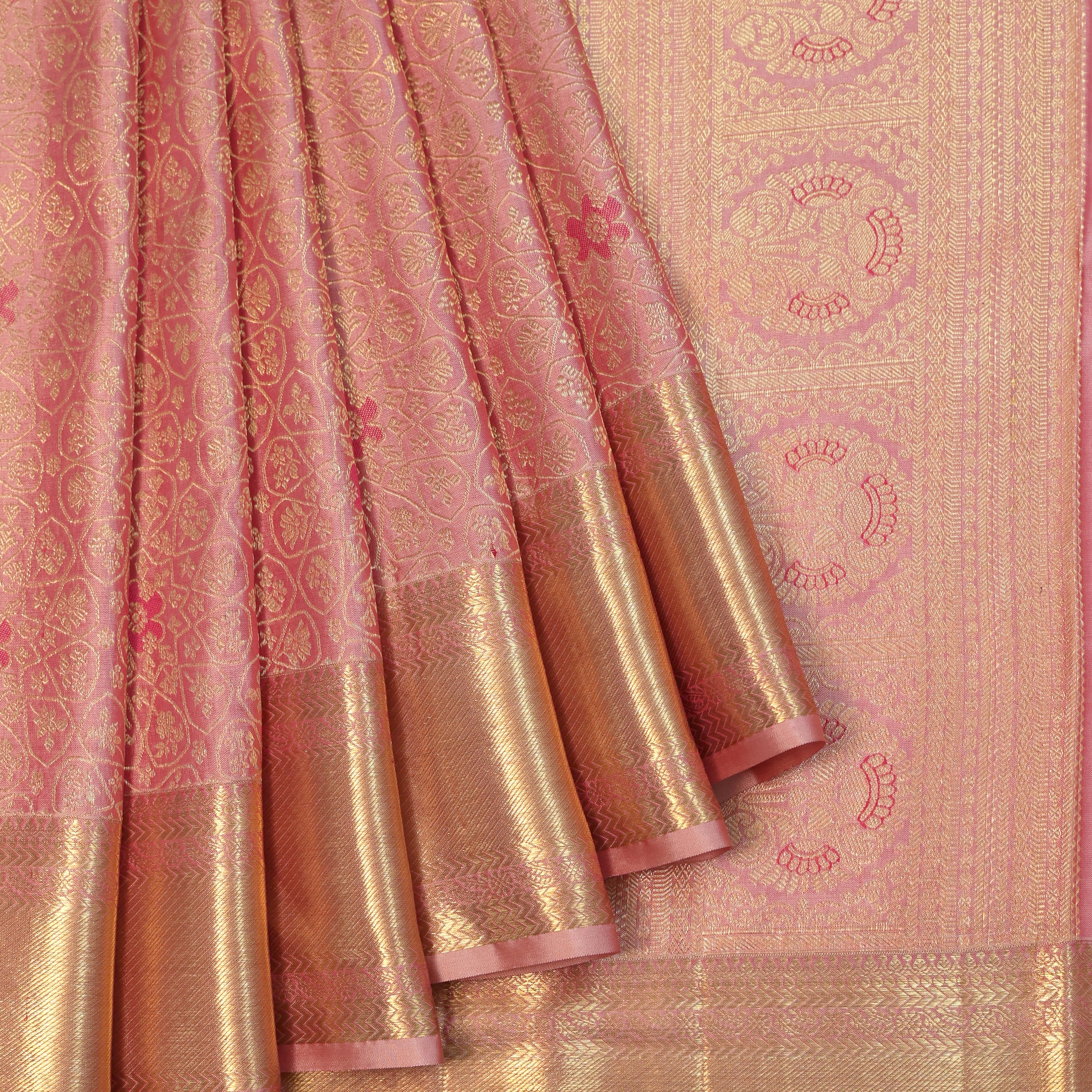 Onion Pink Kanchipuram Silk Saree with Kaddi Border