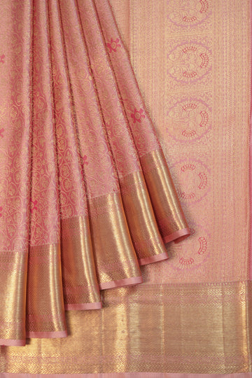 Onion Pink Kanchipuram Silk Saree with Kaddi Border