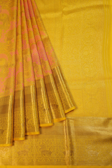Yellow Kanchipuram Silk Saree with Gold Border