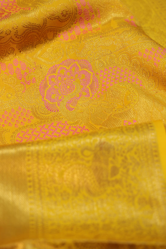 Yellow Kanchipuram Silk Saree with Gold Border