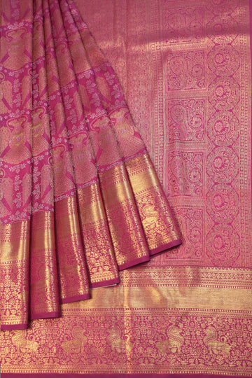 Magenta Kanchipuram Silk Saree with Iruthalai Pakshi Motifs