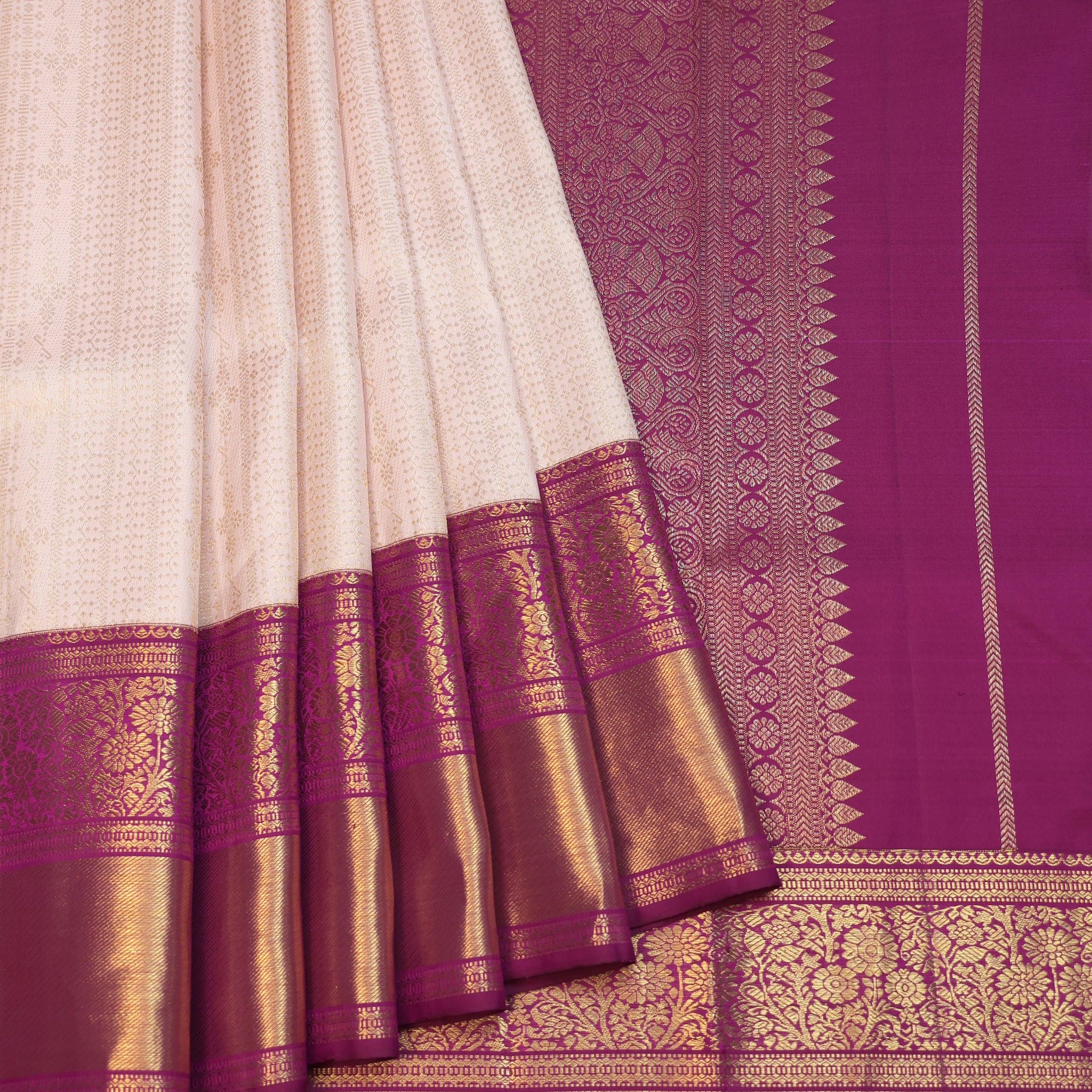 Cream Kanchipuram Silk Saree with Magenta Border