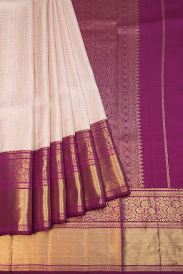Cream Kanchipuram Silk Saree with Magenta Border