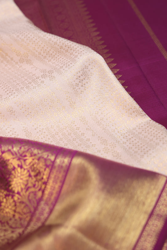 Cream Kanchipuram Silk Saree with Magenta Border