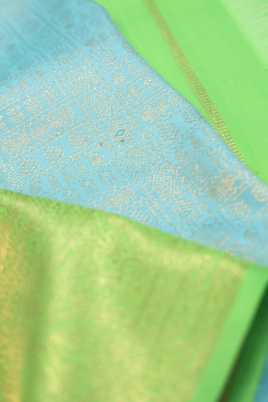 Sky Blue Kanchipuram Silk Saree with Parrot Green Border
