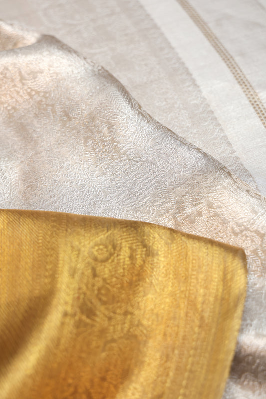 Silver Kanchipuram Tissue Silk Saree with Dark Gold Zari Border