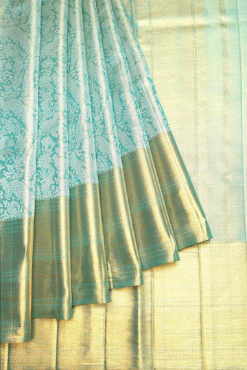 Sea Green Kanchipuram Tissue Silk Saree with Killi Motifs