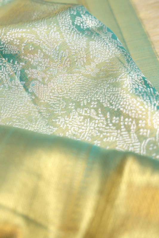 Sea Green Kanchipuram Tissue Silk Saree with Killi Motifs