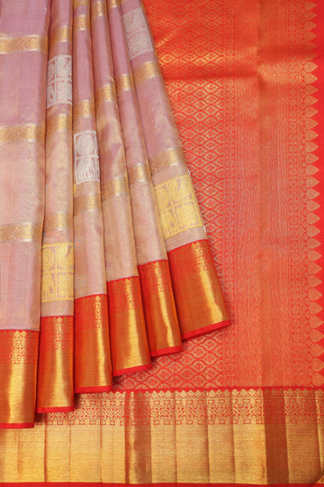 Onion Pink Kanchipuram Tissue Silk Saree with Chequered Motifs