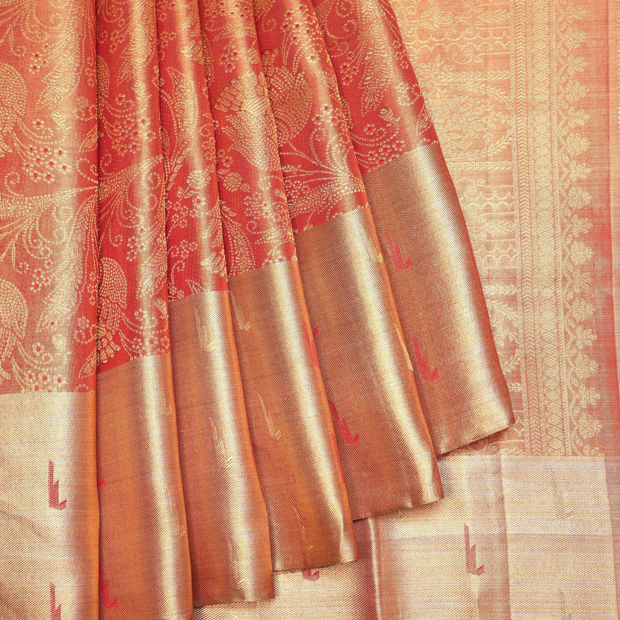 Red Kanchipuram Tissue Silk Saree with Paithani Butta Border