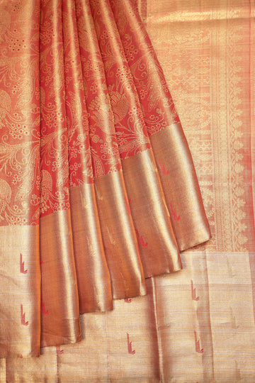 Red Kanchipuram Tissue Silk Saree with Paithani Butta Border