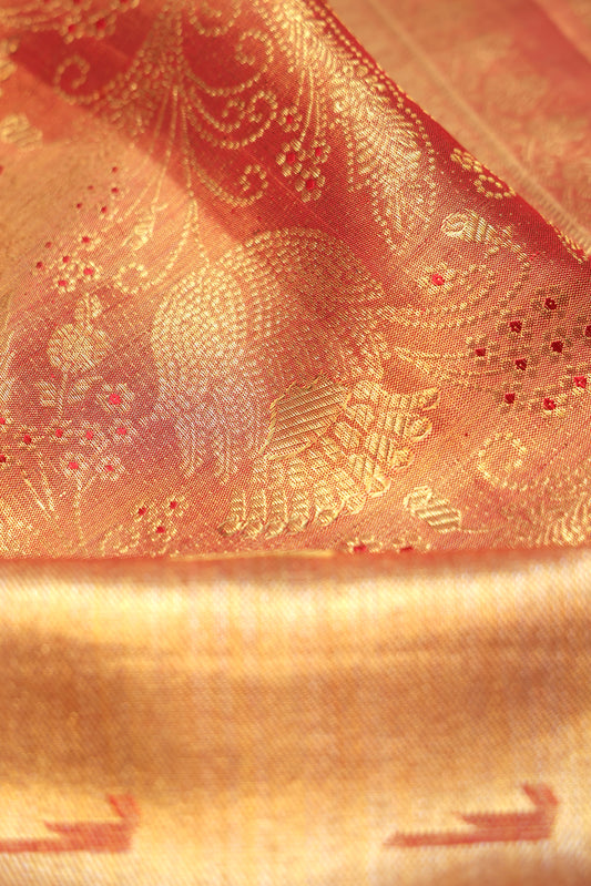 Red Kanchipuram Tissue Silk Saree with Paithani Butta Border
