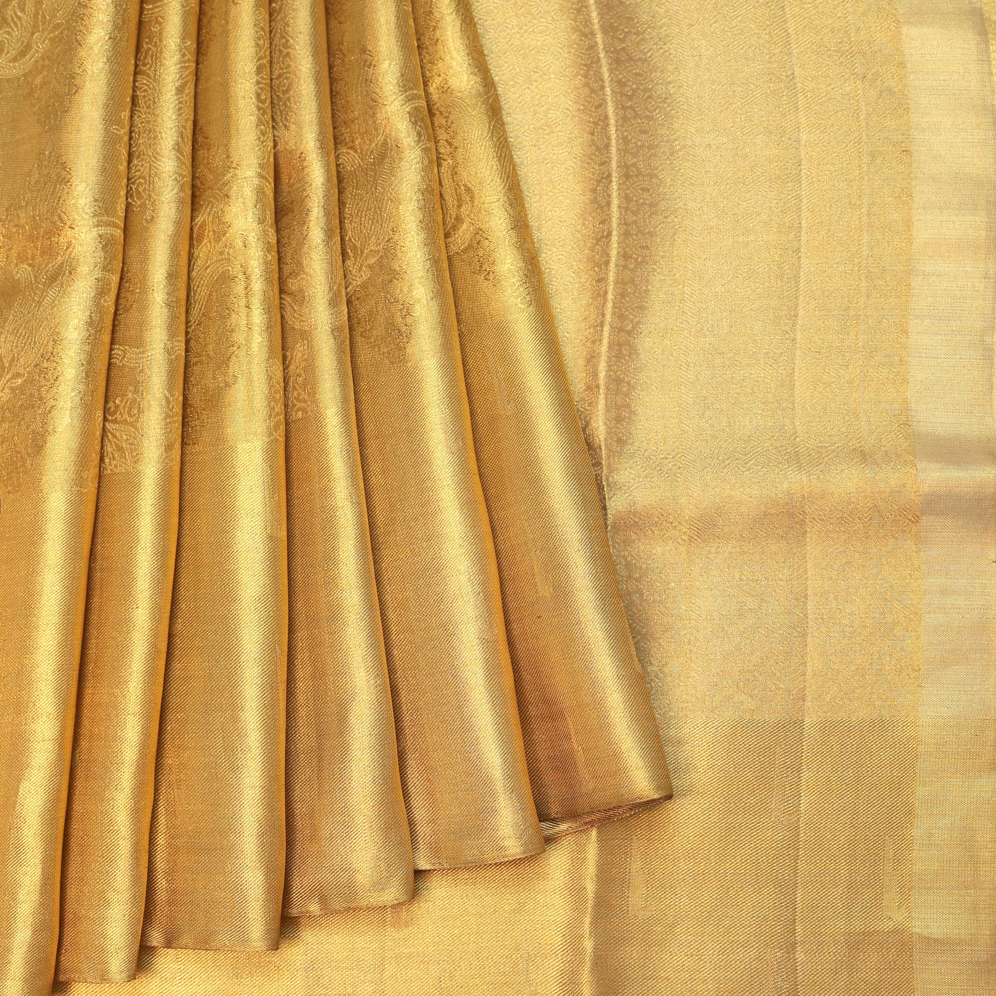 Gold Kanchipuram Tissue Silk Saree with Paithani Butta