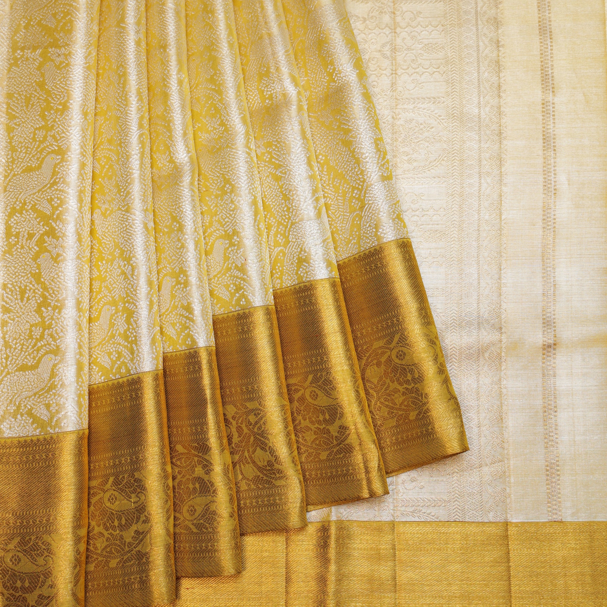 Yellow Kanchipuram Tissue Silk Saree with Killi Motifs