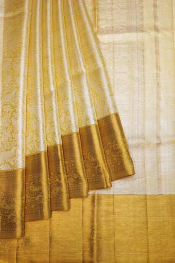 Yellow Kanchipuram Tissue Silk Saree with Killi Motifs