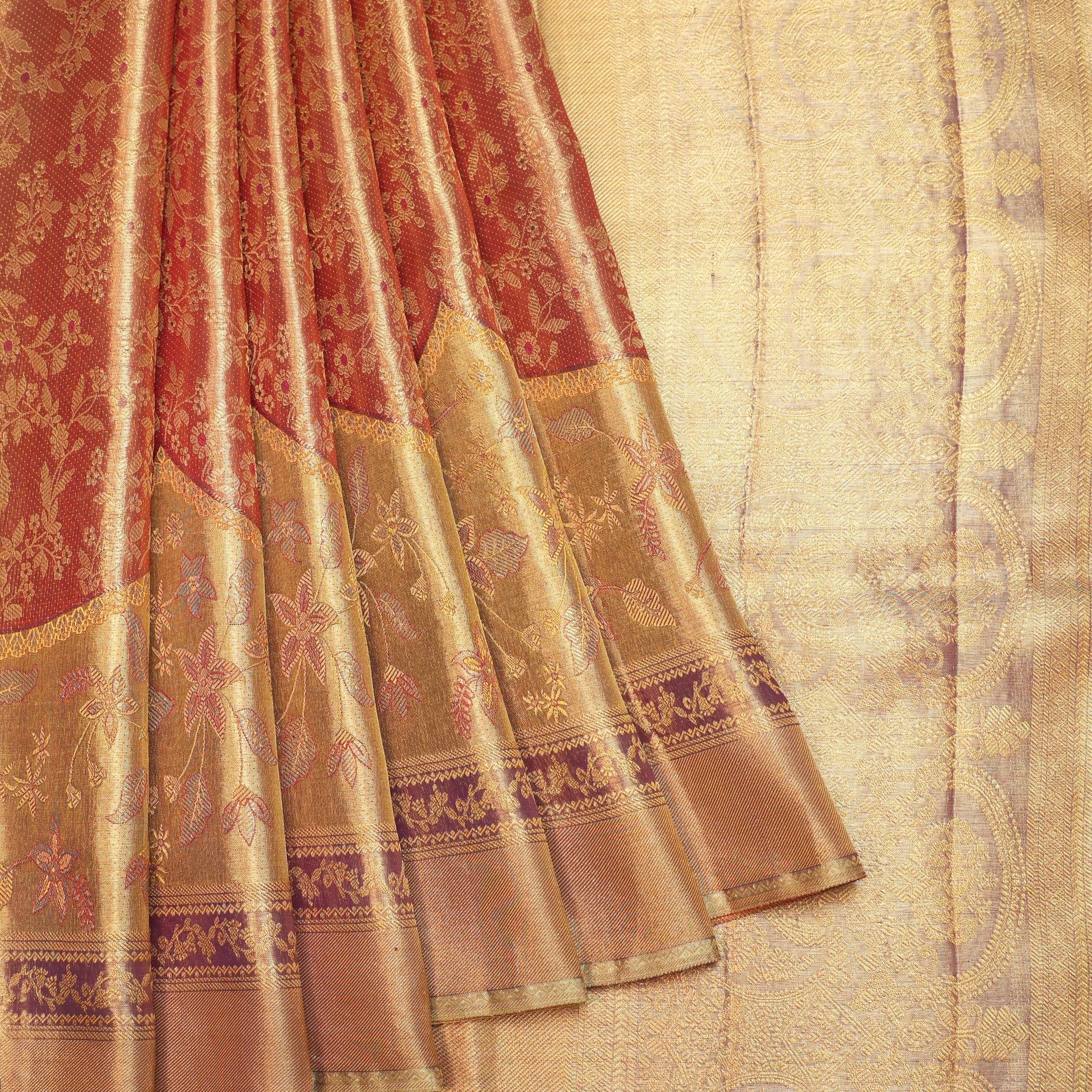 Gold Kanchipuram Tissue Silk Saree with Floral Jaal