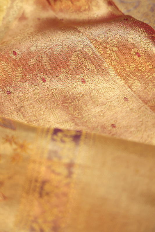 Gold Kanchipuram Tissue Silk Saree with Floral Jaal
