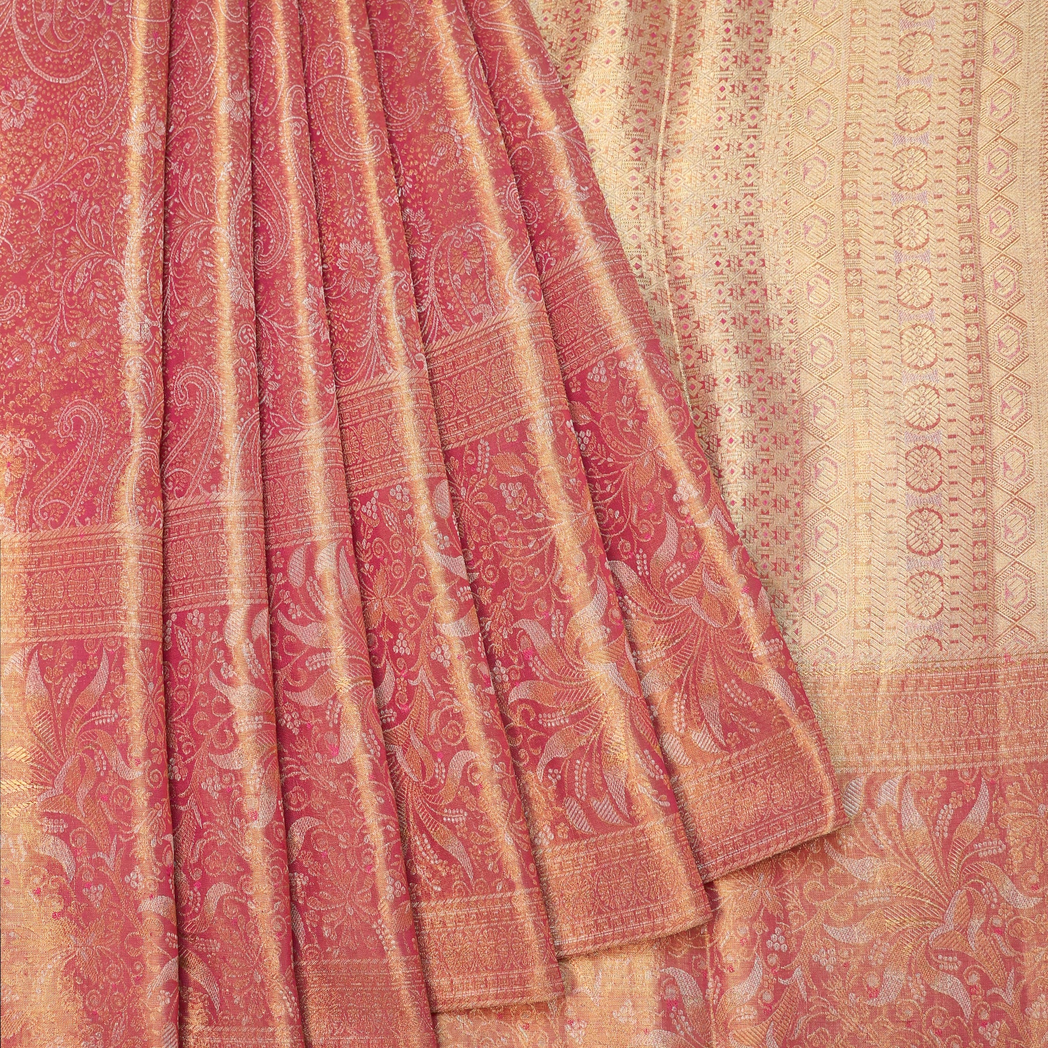 Pink Kanchipuram Tissue Silk Saree with Mango Buttas