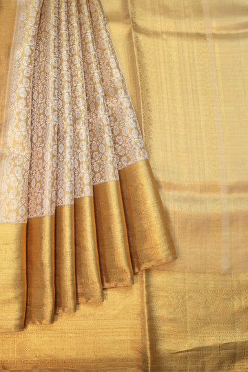 Gold Kanchipuram Tissue Silk Saree with Silver Zari Floral Jaal