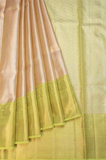 Gold Kanchipuram Saree with Parrot Green Mayil Border