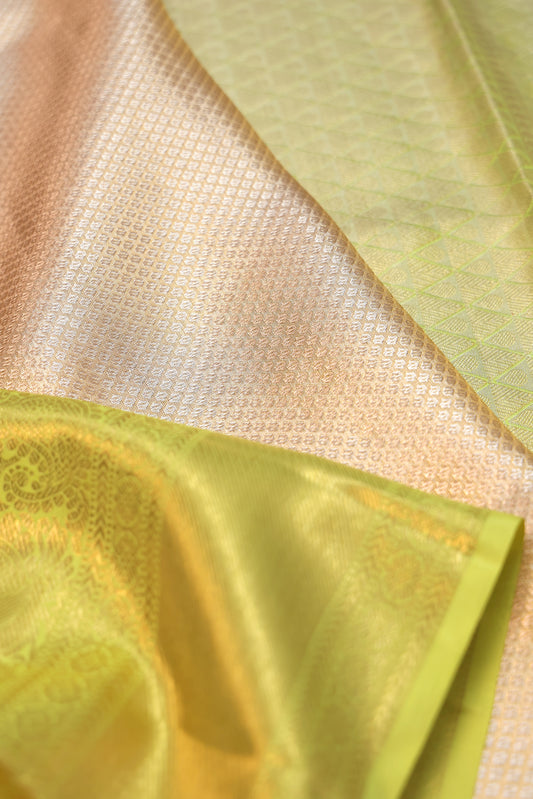 Gold Kanchipuram Saree with Parrot Green Mayil Border
