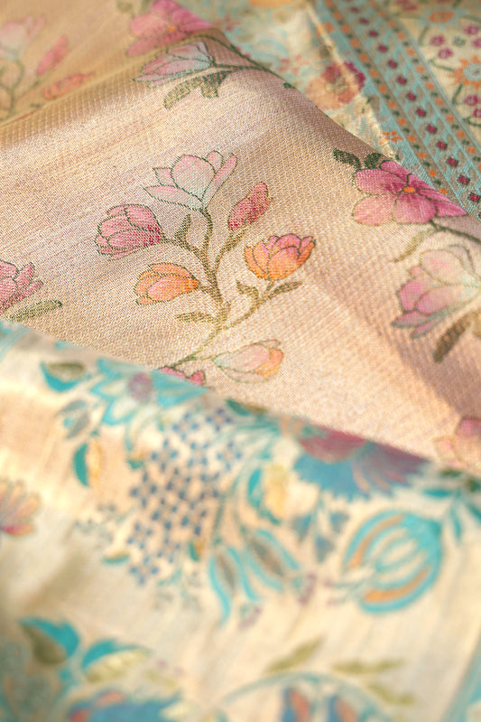 Gold Kanchipuram Tissue Silk Saree with Floral Meenakari Work